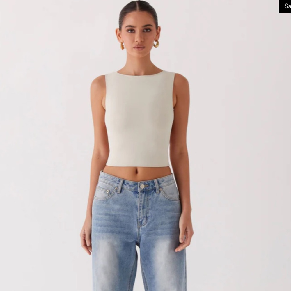 Peppermayo White Crop Tank Top with Cut Out Design